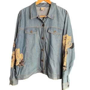 90s Vintage FLORISSANT | Denim Jacket with Lace Applique and sequins | 2XL